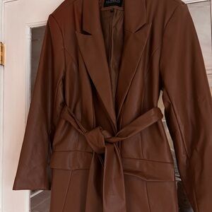 Eloquii Chestnut Brown Faux Leather Belted Blazer